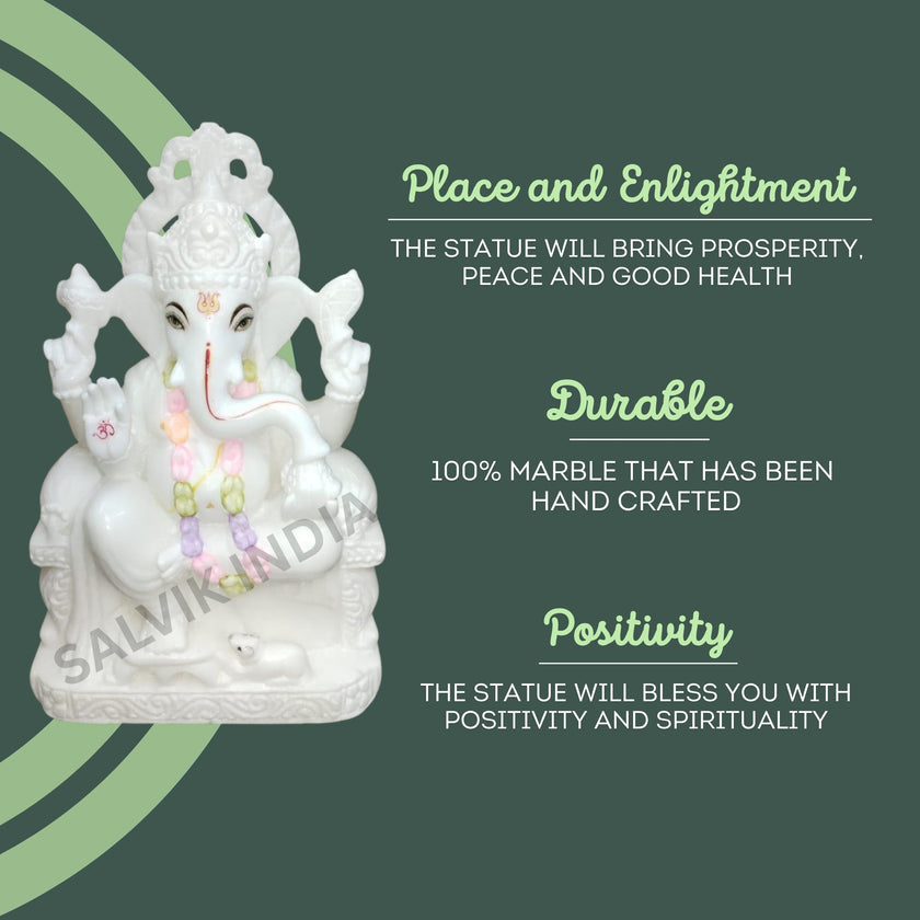 Handcrafted White Marble Ganesh Idol – brings positivity, peace, and prosperity for home and temple