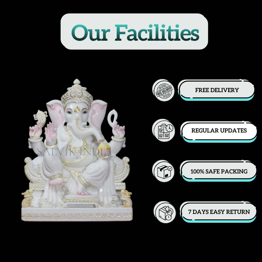 Handcrafted white marble Ganesh statue