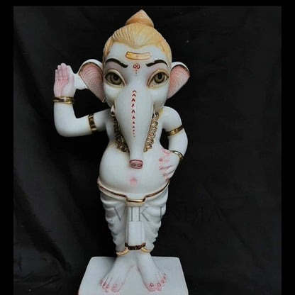 Handmade marble Ganesha idol in a traditional standing posture