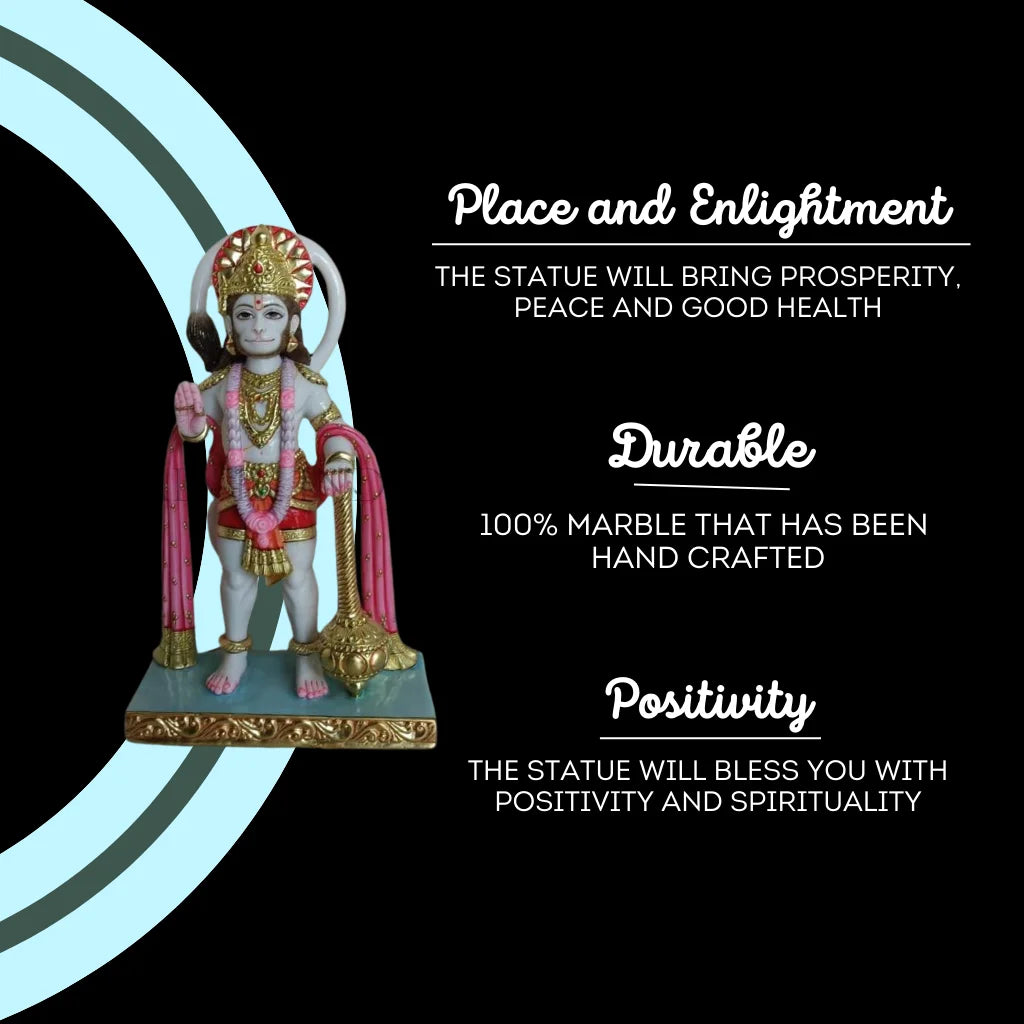 Benefits of Hanuman idol for home – handcrafted Makrana marble Hanuman murti symbolizing peace, positivity, and divine blessings