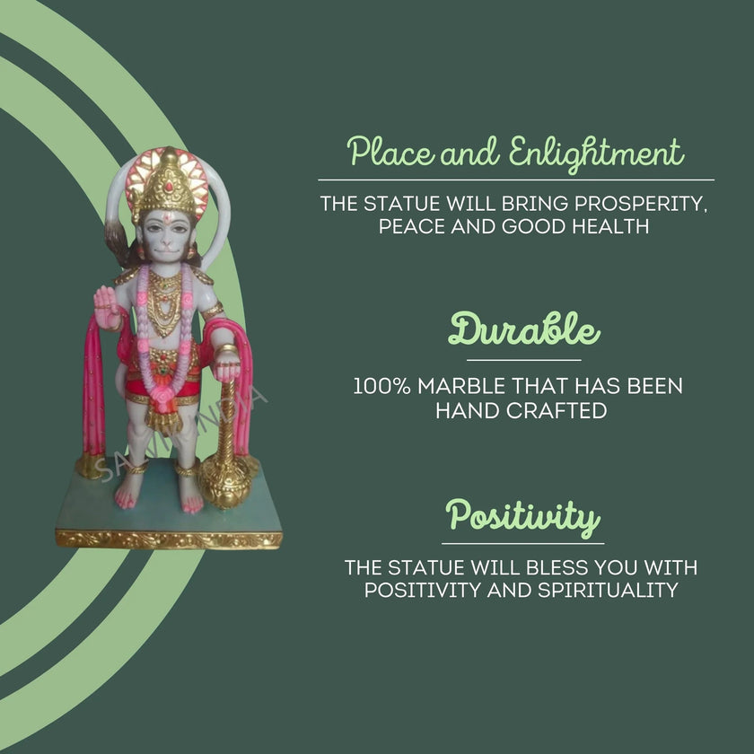 Benefits of Hanuman idol for home – handcrafted Makrana marble Hanuman murti symbolizing peace, positivity, and divine blessings
