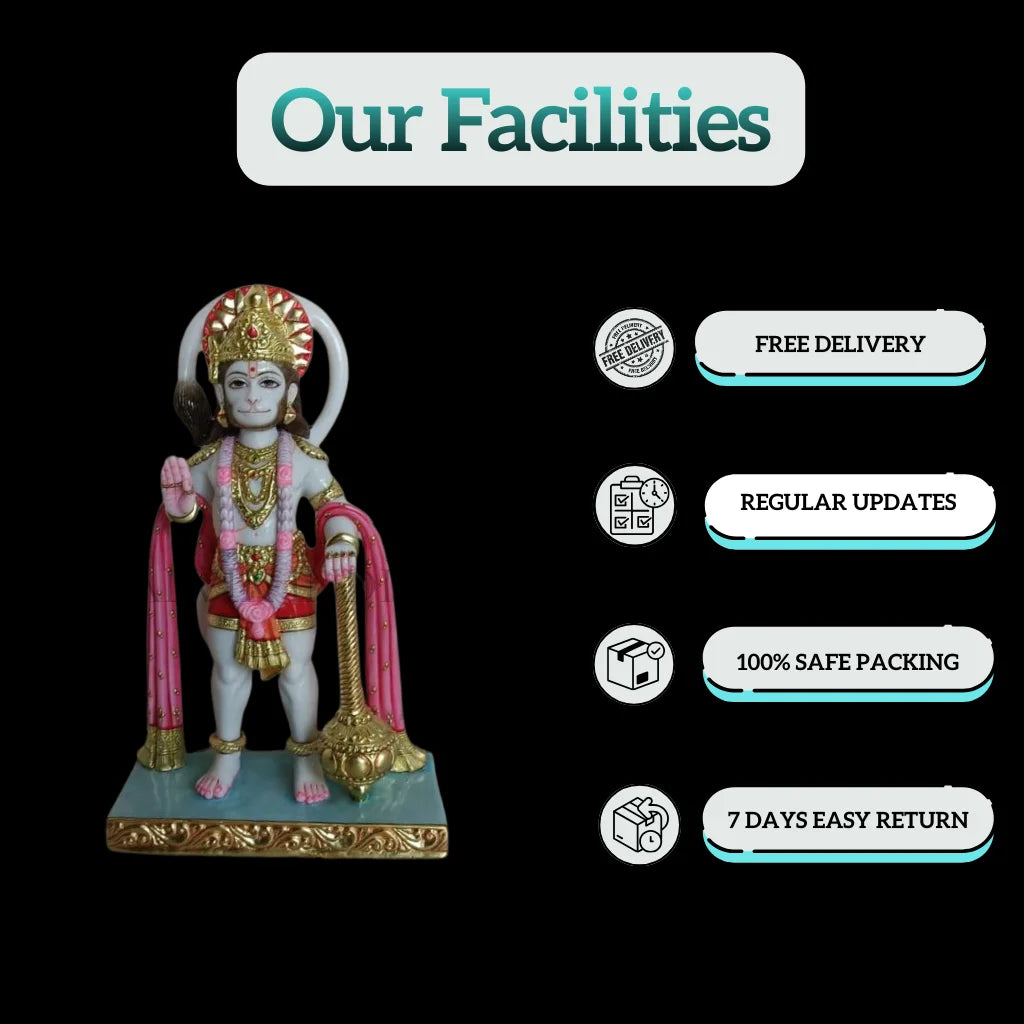 Facilities offered with Hanuman idol for home – free delivery, regular updates, safe packaging, and easy returns from Salvik India