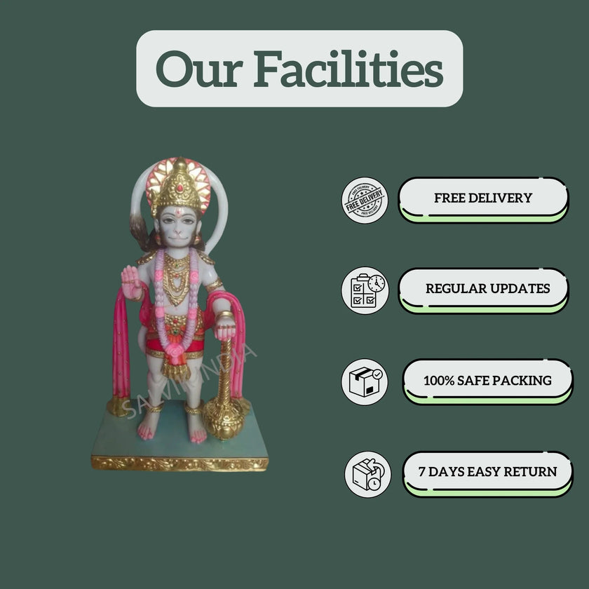 Facilities offered with Hanuman idol for home – free delivery, regular updates, safe packaging, and easy returns from Salvik India