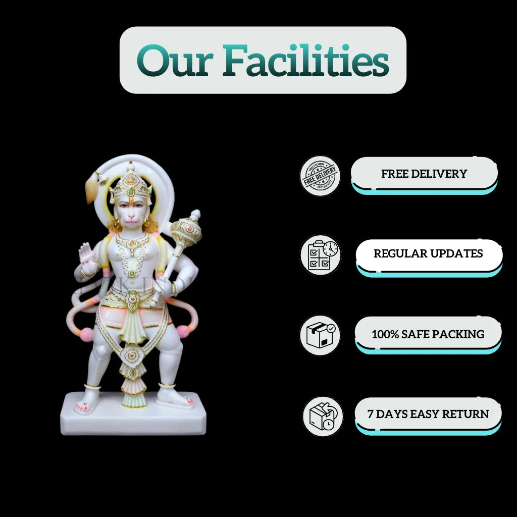 Makrana marble Hanuman Ji murti with Salvik India facilities such as free delivery, safe packing, and easy returns.