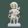 White marble Hanuman Ji murti handcrafted in Makrana marble with intricate gold detailing, available at the best price from Salvik India.