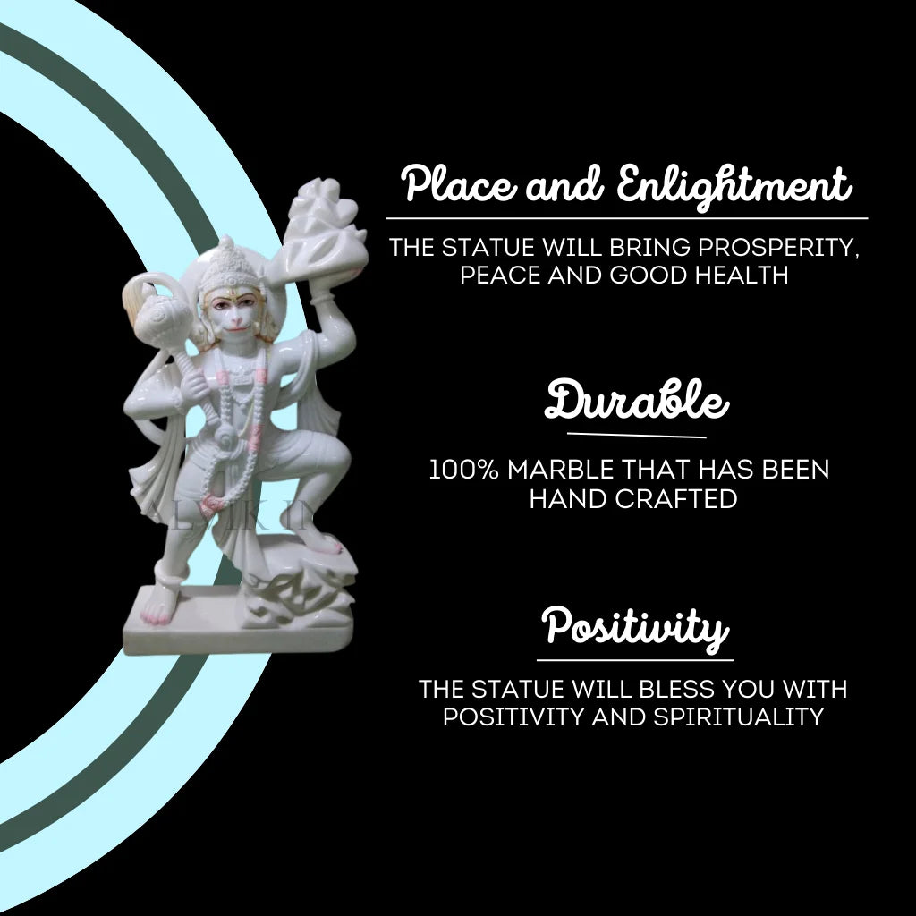 Benefits of marble Hanuman Ji statue – handcrafted in Jaipur, made from pure white marble bringing peace and positivity