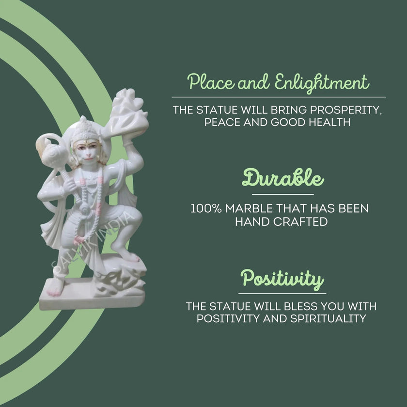 Benefits of marble Hanuman Ji statue – handcrafted in Jaipur, made from pure white marble bringing peace and positivity