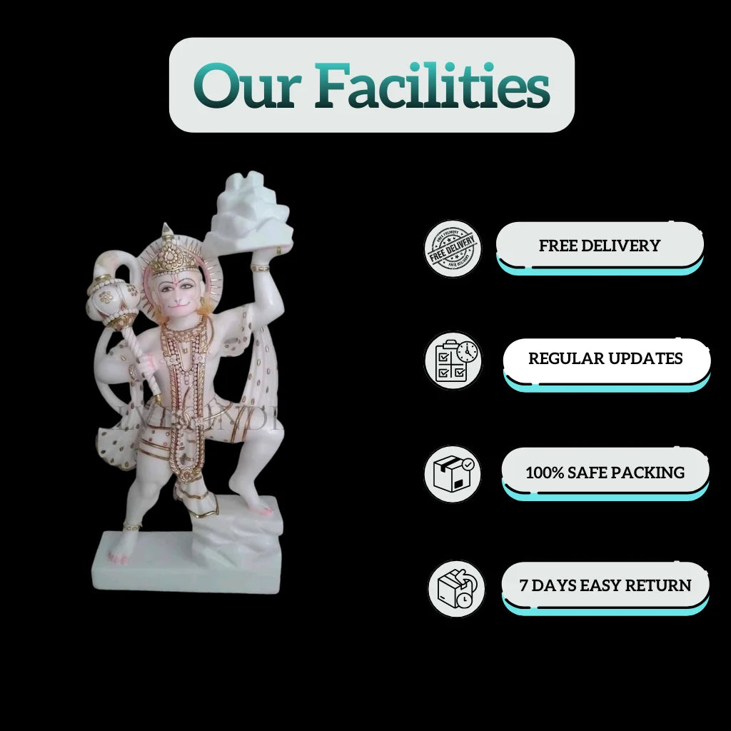 Makrana marble Hanuman Ji statue with Salvik India facilities including free delivery, safe packing and regular order updates.