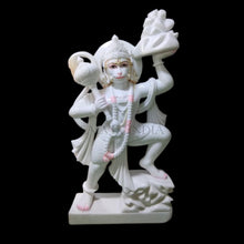 White marble Hanuman Ji statue holding Sanjeevani Parvat handcrafted by Salvik India