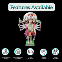 White marble Panchmukhi Hanuman statue showcasing product features like high quality marble, customization, and fast delivery.