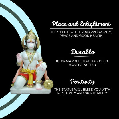 Handcrafted Hanuman Marble Murti 6 Inch promoting positivity, durability and spiritual blessings in pure Makrana marble
