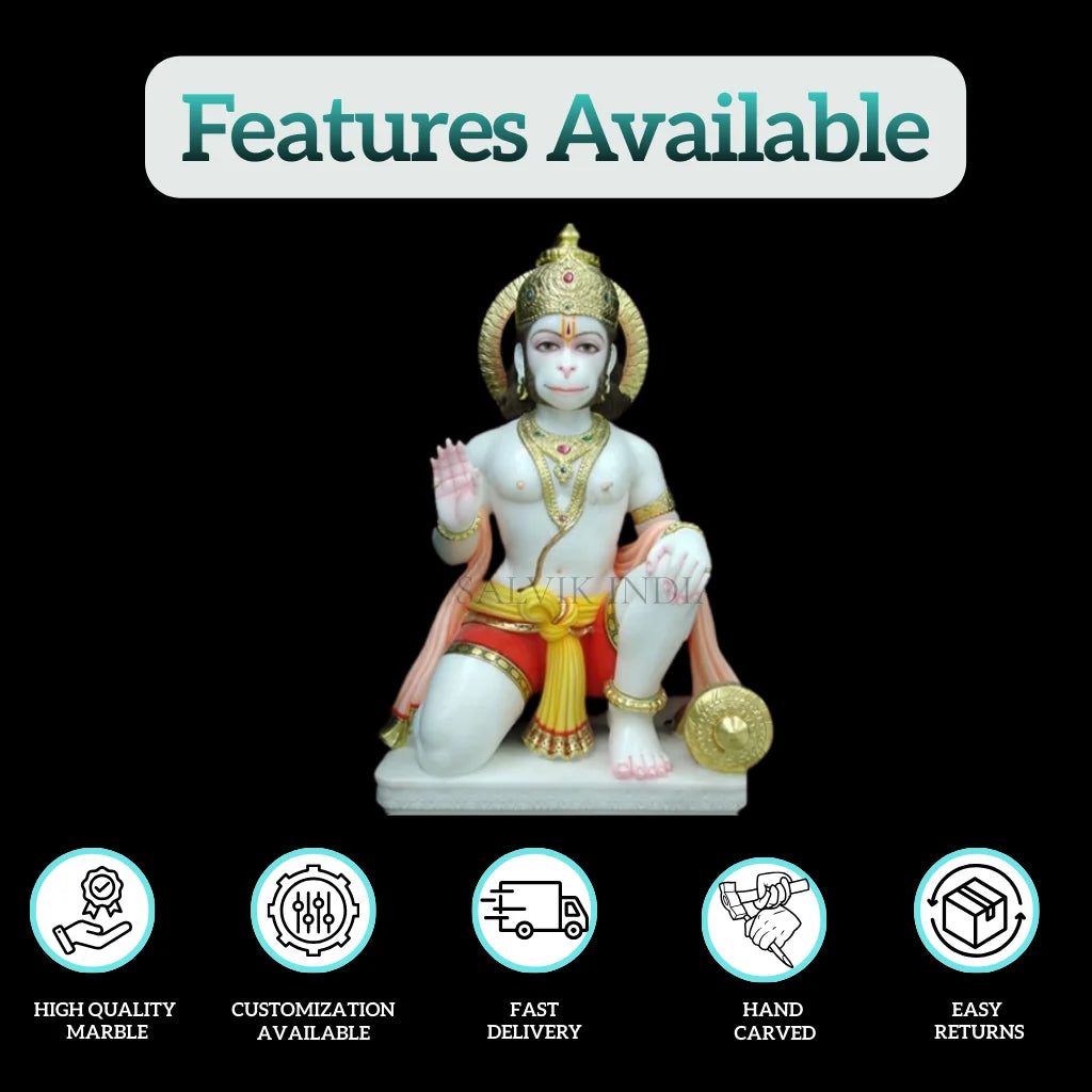 Hanuman Marble Murti 6 Inch product features including high quality marble, customization, fast delivery, hand carved and easy returns
