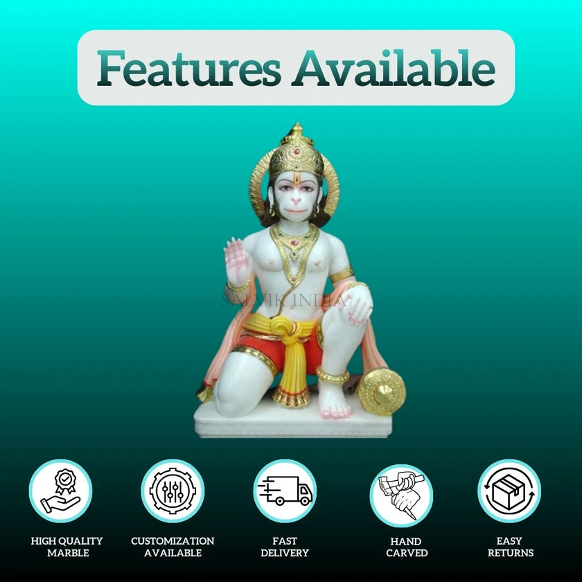 Hanuman Marble Murti 6 Inch product features including high quality marble, customization, fast delivery, hand carved and easy returns
