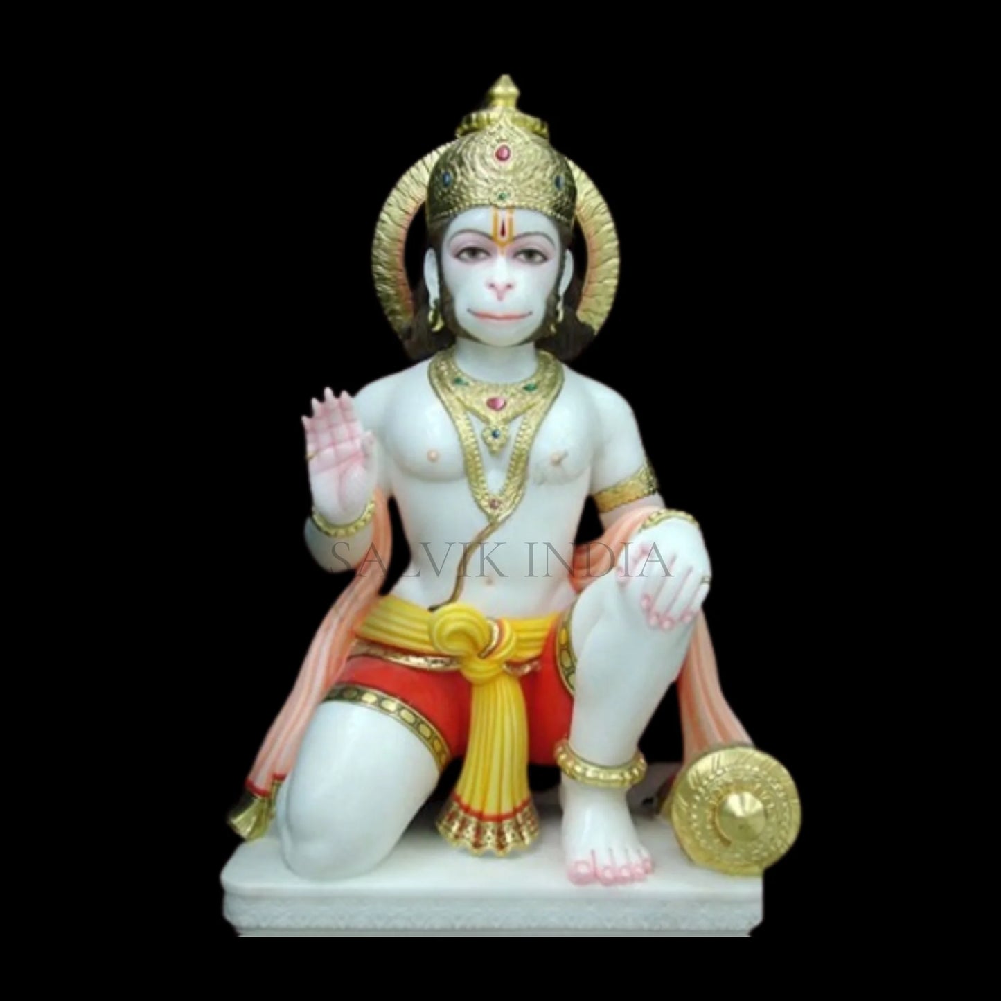 Hanuman Marble Murti 6 Inch in Pure White Makrana Marble handcrafted statue for home temple
