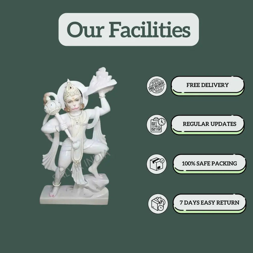Facilities available with Hanuman marble statue – free delivery, safe packing, 7 days easy return