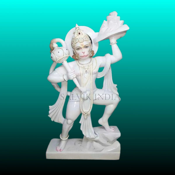 White Makrana marble Hanuman statue handcrafted for home and temple by Salvik India