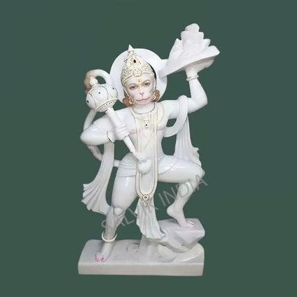 White Makrana marble Hanuman statue handcrafted for home and temple by Salvik India