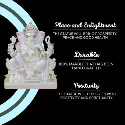 White marble Ganesh Murti handcrafted from Vietnam marble