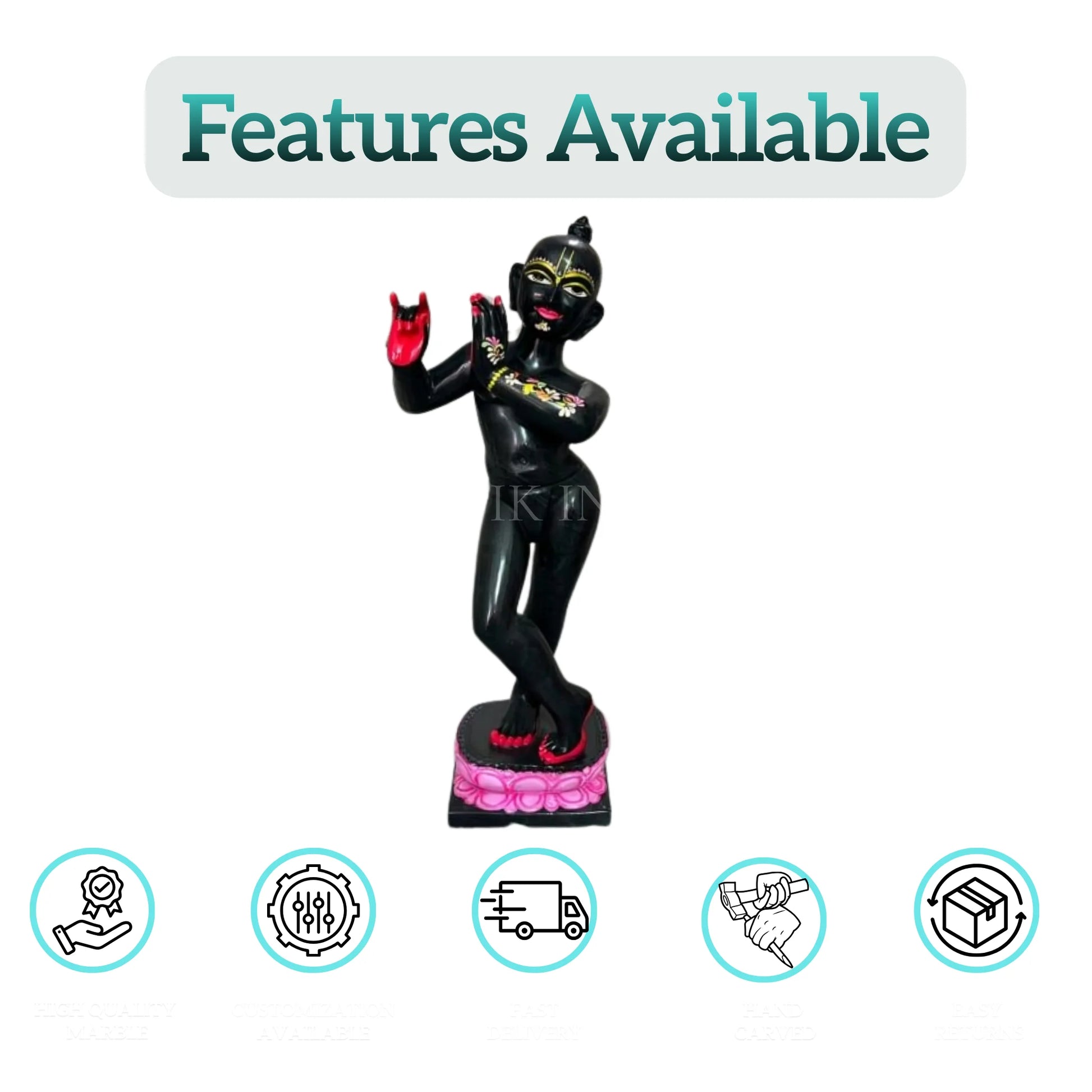 Back View of ISKCON Black Krishna Marble Murti – Premium Marble Idol
