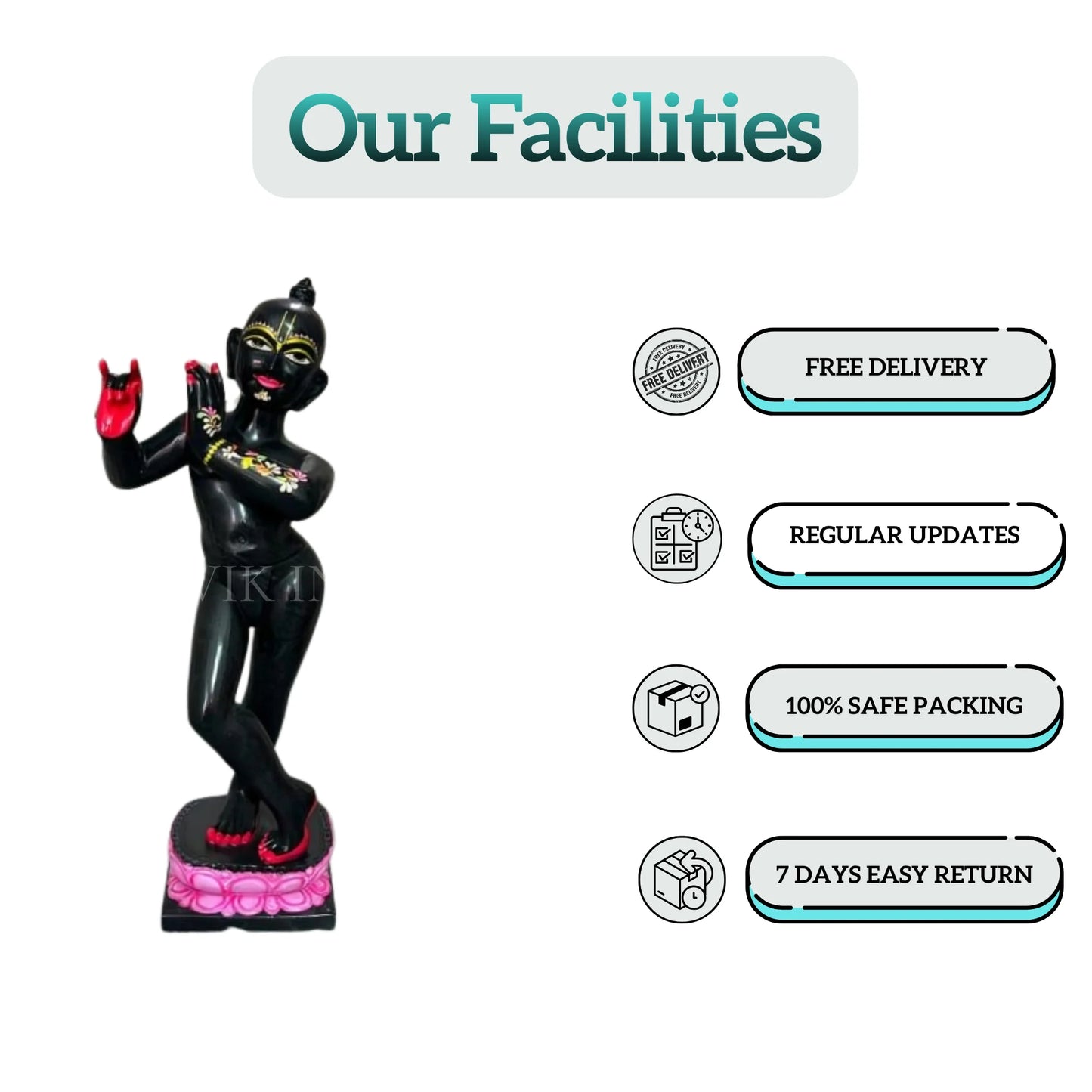 Closeup of ISKCON Black Krishna Marble Murti – Fine Detailing