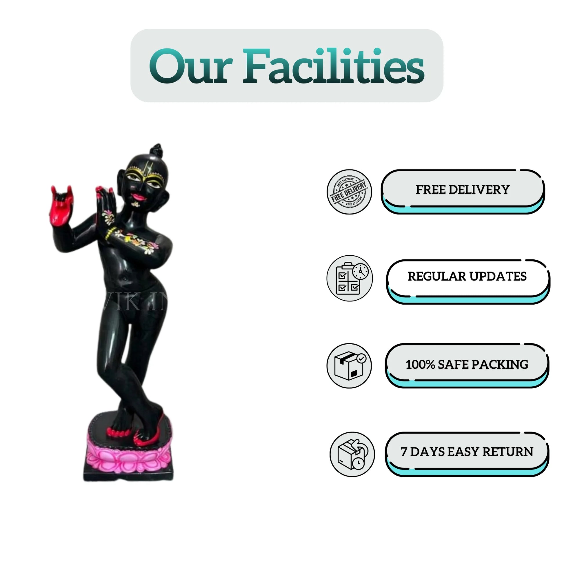 Closeup of ISKCON Black Krishna Marble Murti – Fine Detailing