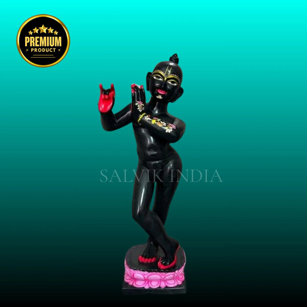 Side View of ISKCON Black Krishna Marble Murti – Handcrafted Idol
