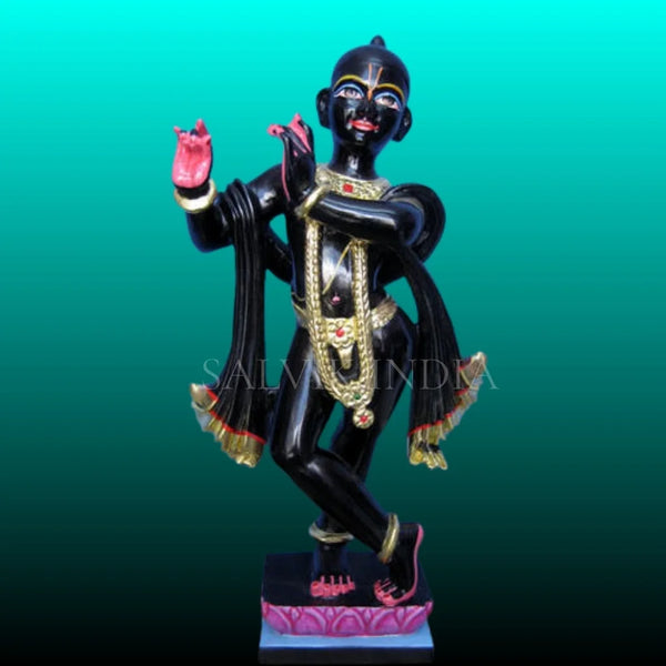 ISKCON Black Marble Krishna Statue, handcrafted idol for home and temple