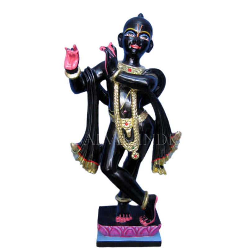 ISKCON Black Marble Krishna Statue, handcrafted idol for home and temple