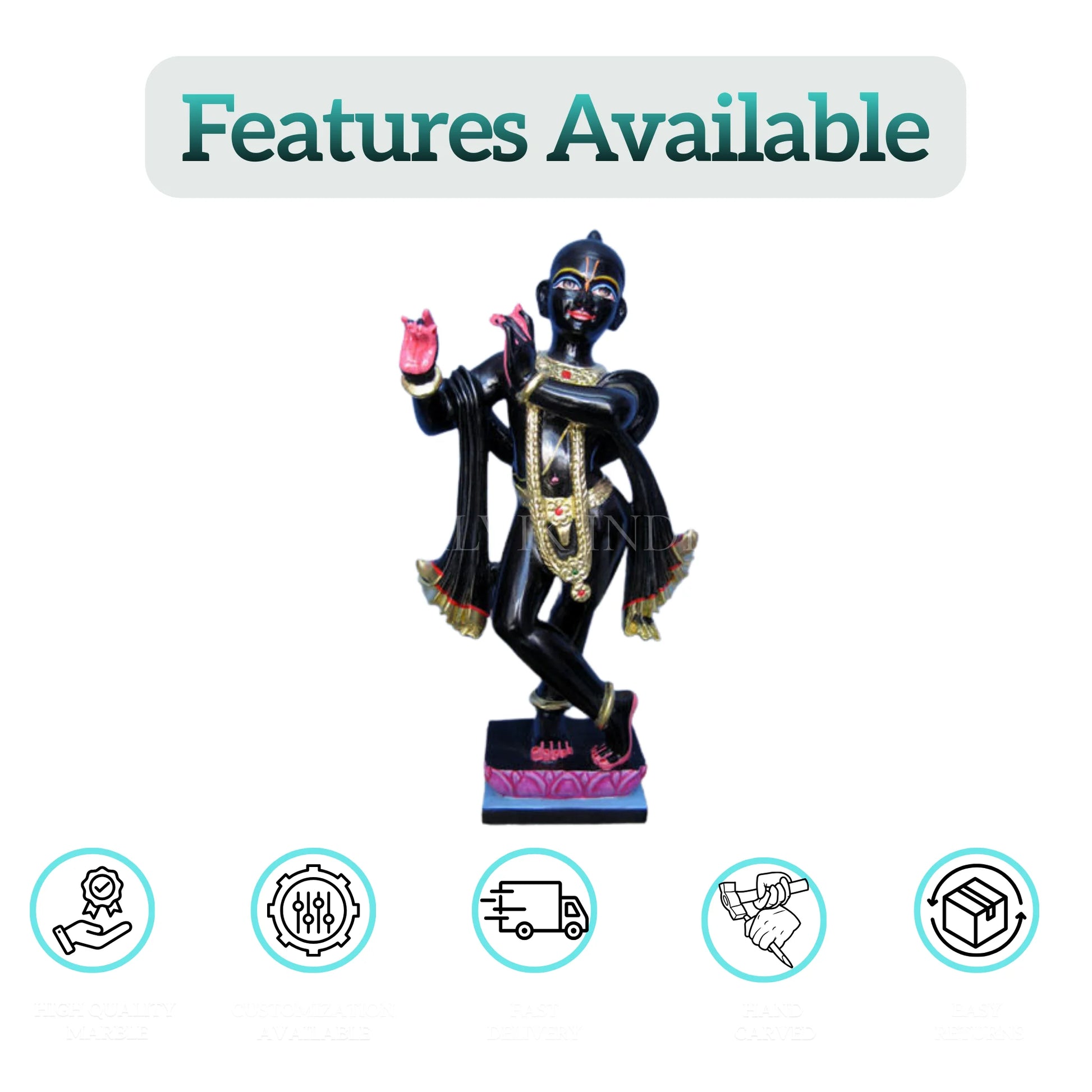 ISKCON Black Marble Krishna Statue with intricate carvings