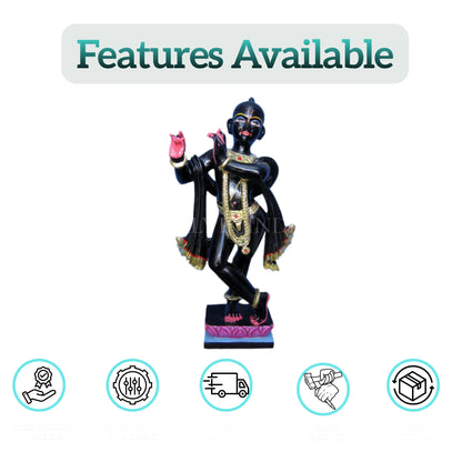 ISKCON Black Marble Krishna Statue with intricate carvings