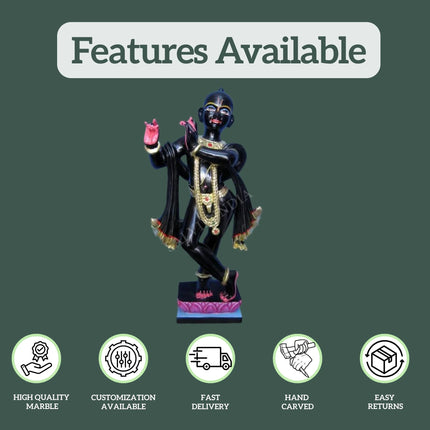 ISKCON Black Marble Krishna Statue with intricate carvings