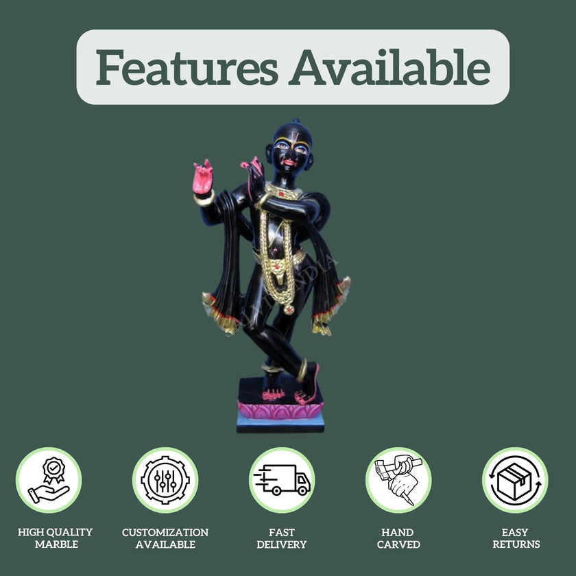 ISKCON Black Marble Krishna Statue with intricate carvings