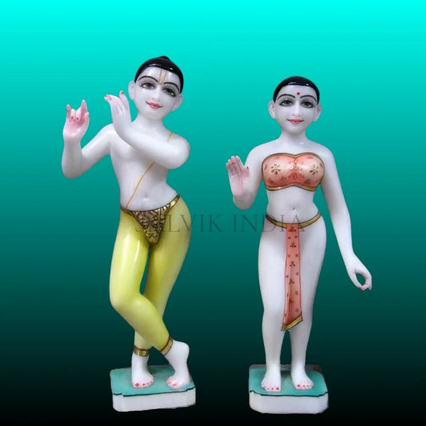 ISKCON Marble Radha Krishna Statue Front View – Handcrafted Marble Idol for Temple