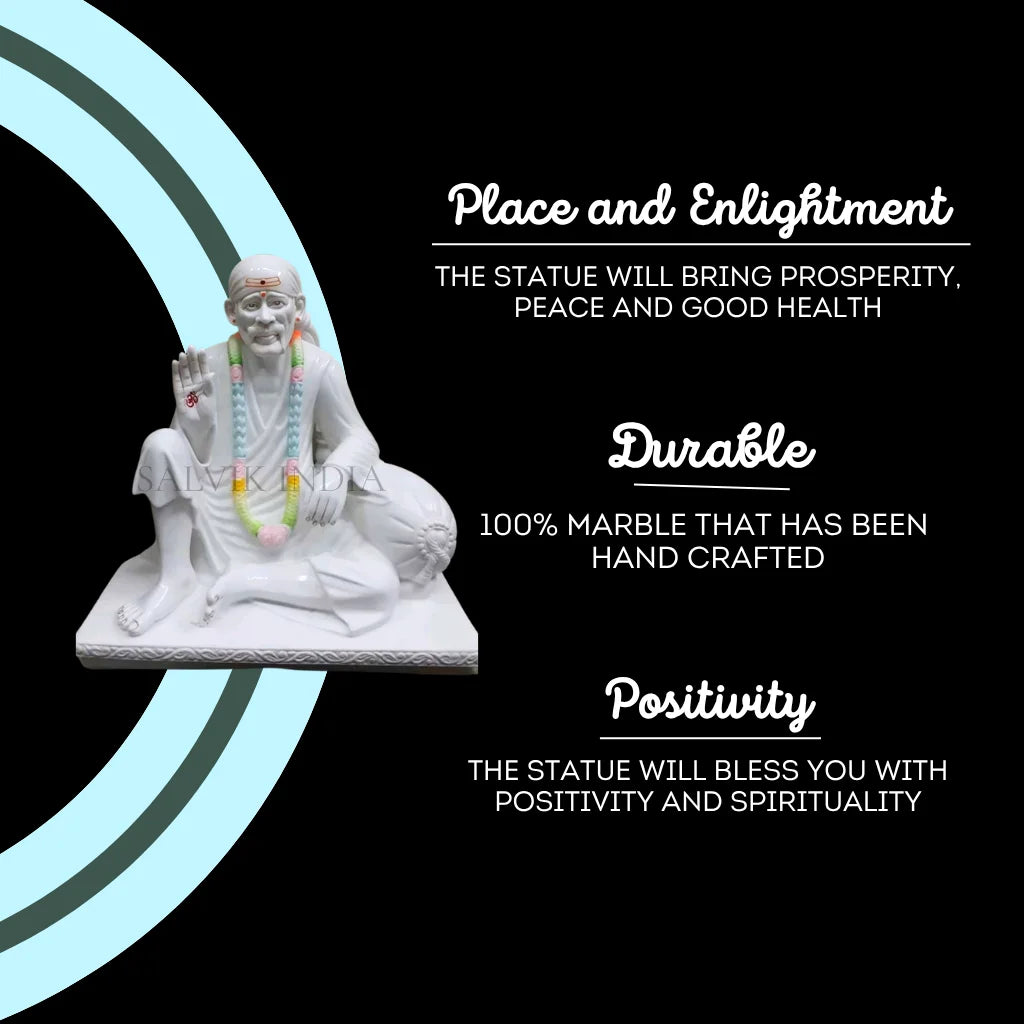 Divine 2 Feet Sai Baba Marble Statue for Home & Temple Use