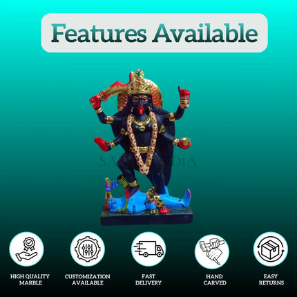 Handcrafted Kali Maa marble murti front view for pooja room