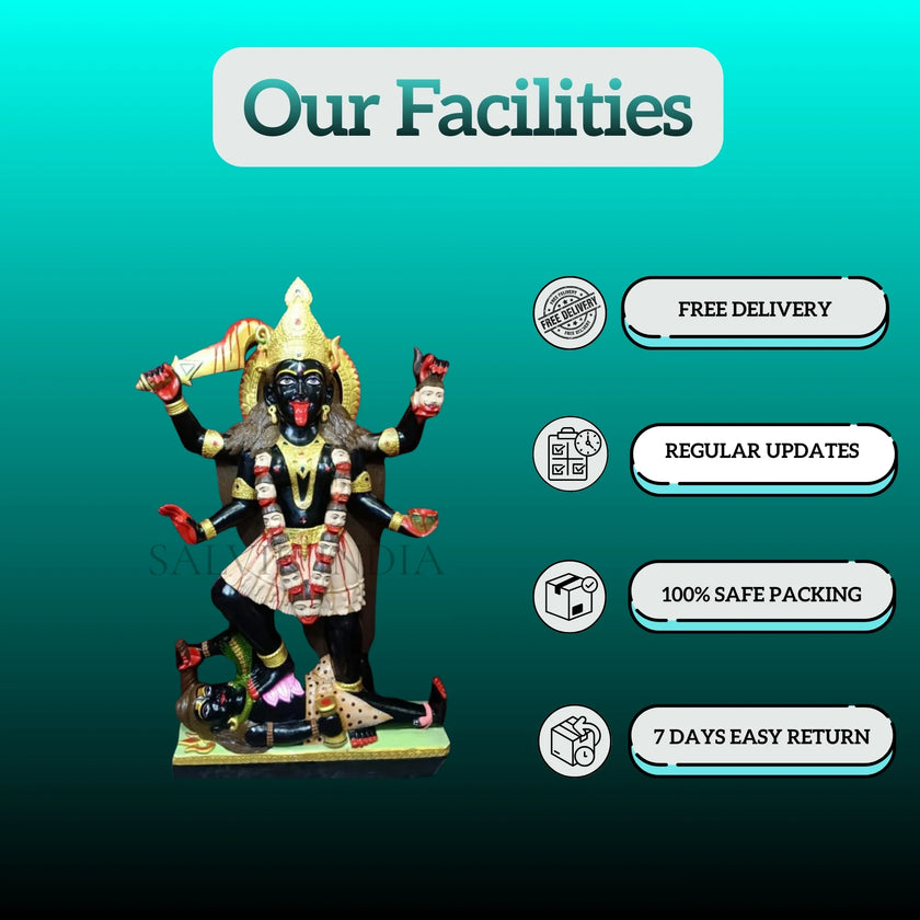 Colour Work Marble Kali Mata Statue – Ideal for Gifting and Worship