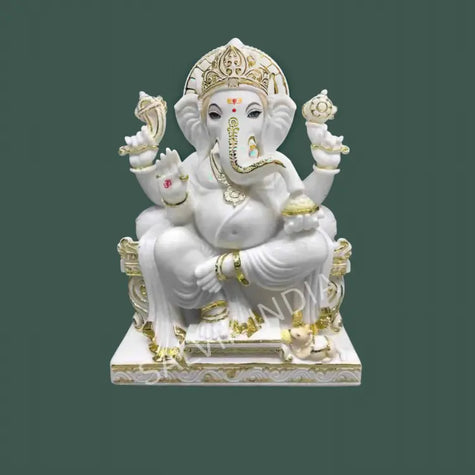 Ganpati Marble Murti – Pure White Handcrafted Ganesh Marble Statue