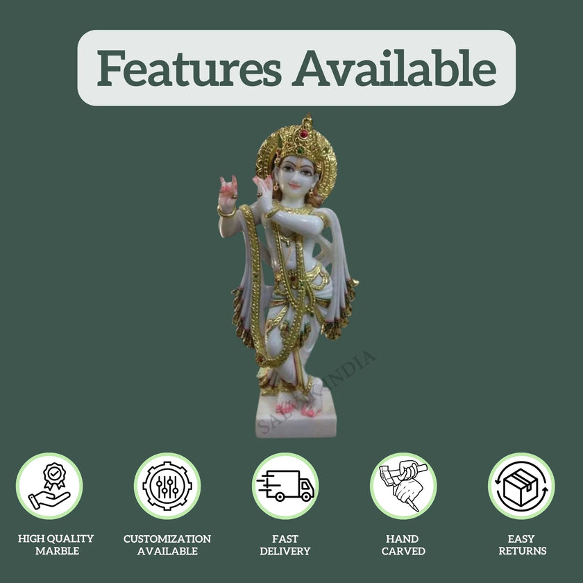 Krishna Murti Marble (12 - 30 Inch) - Salvik | Marble Murti Manufacturers in India
