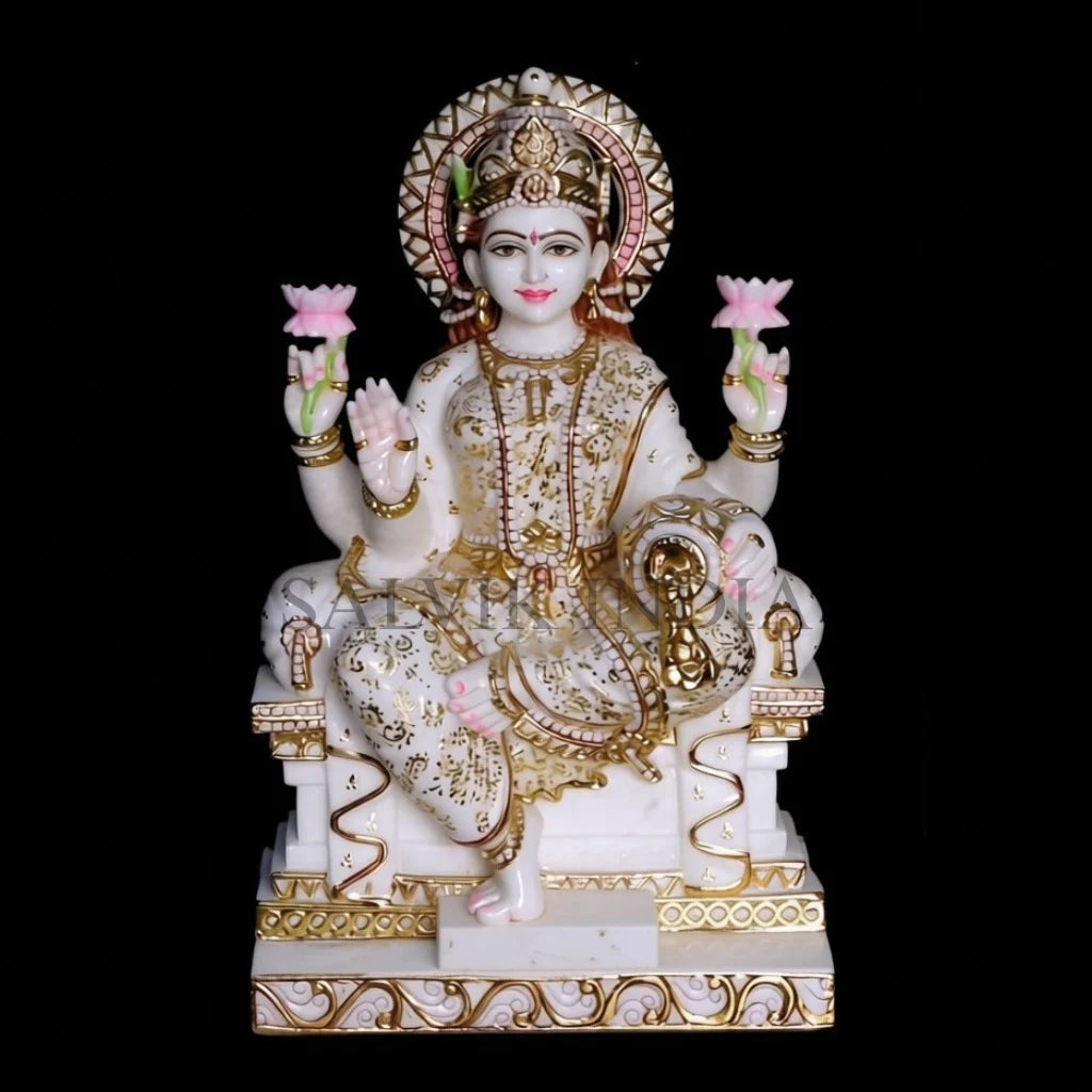 Lakshmi Ji marble murti in white marble for home temple