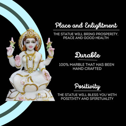 Front view of a traditional Lakshmi Ji marble sculpture