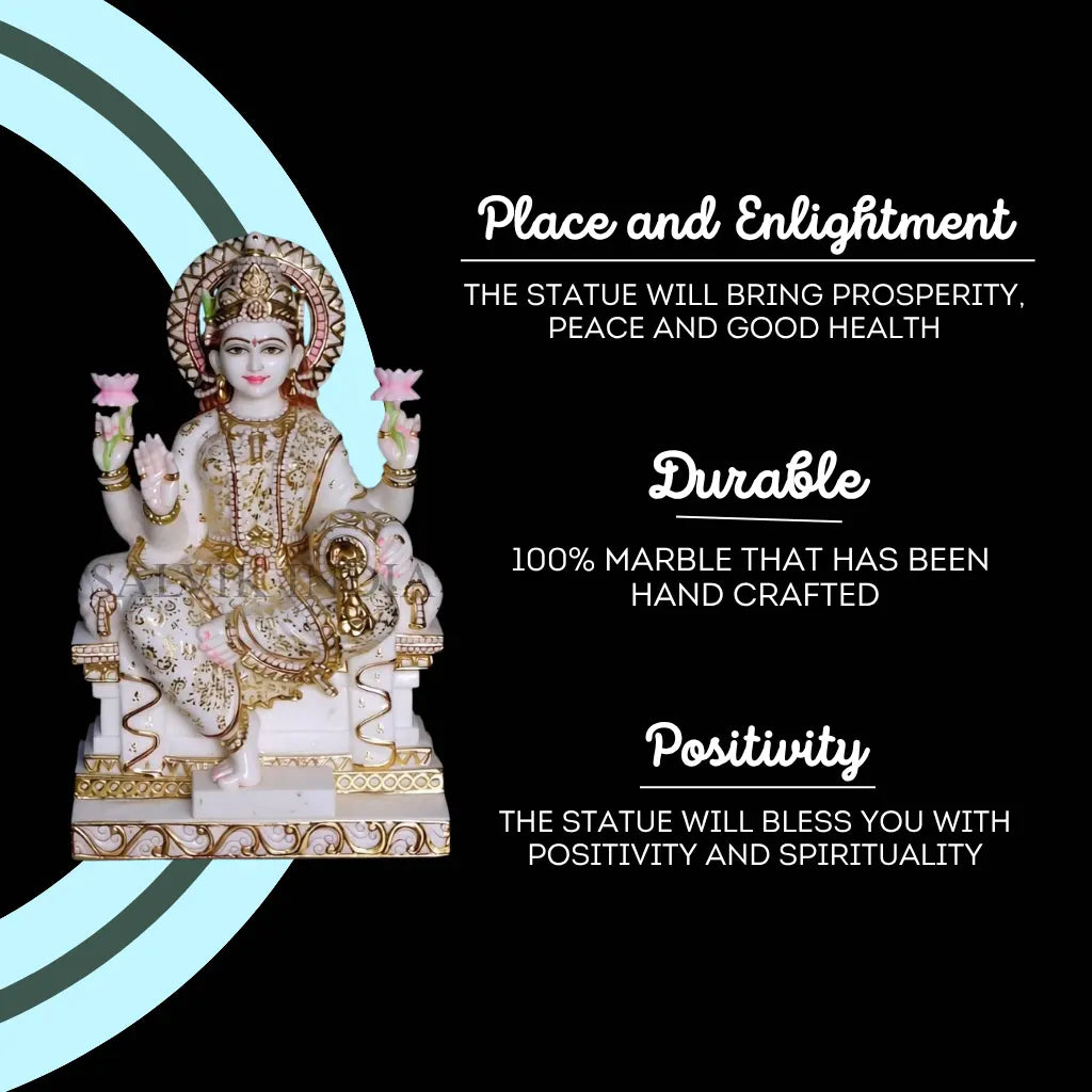 Front view of handcrafted Lakshmi marble statue