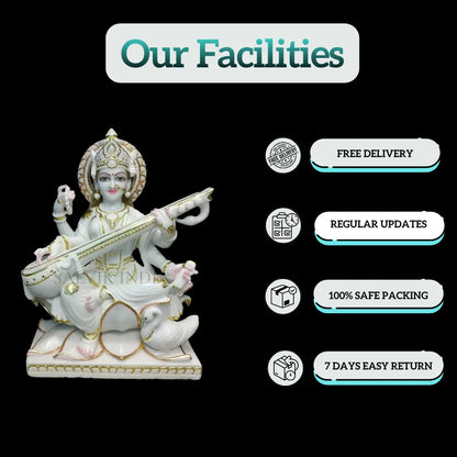 Large size marble Saraswati statue handcrafted for temple decor
