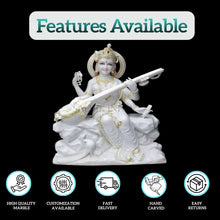 Large size Saraswati marble statue front view close-up