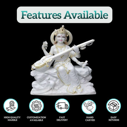 Large size Saraswati marble statue front view close-up