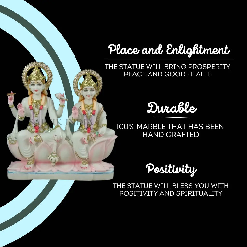 Marble Laxmi Narayan idol depicting Lord Vishnu with four sacred arms