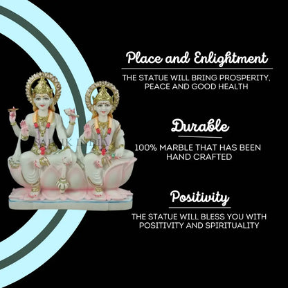 Marble Laxmi Narayan idol depicting Lord Vishnu with four sacred arms