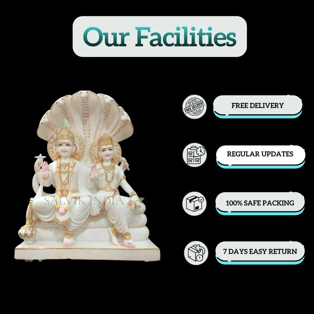 Laxmi Narayan marble murti with facilities like free delivery, regular updates, safe packing, and easy return by Salvik India