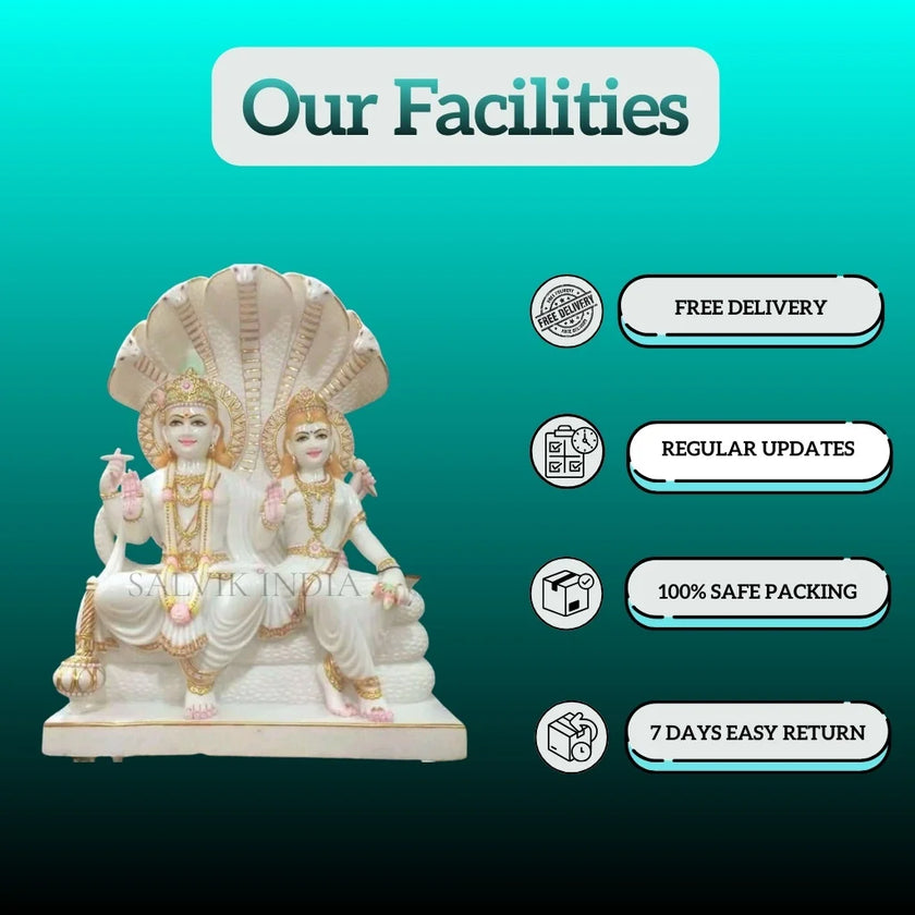 Laxmi Narayan marble murti with facilities like free delivery, regular updates, safe packing, and easy return by Salvik India