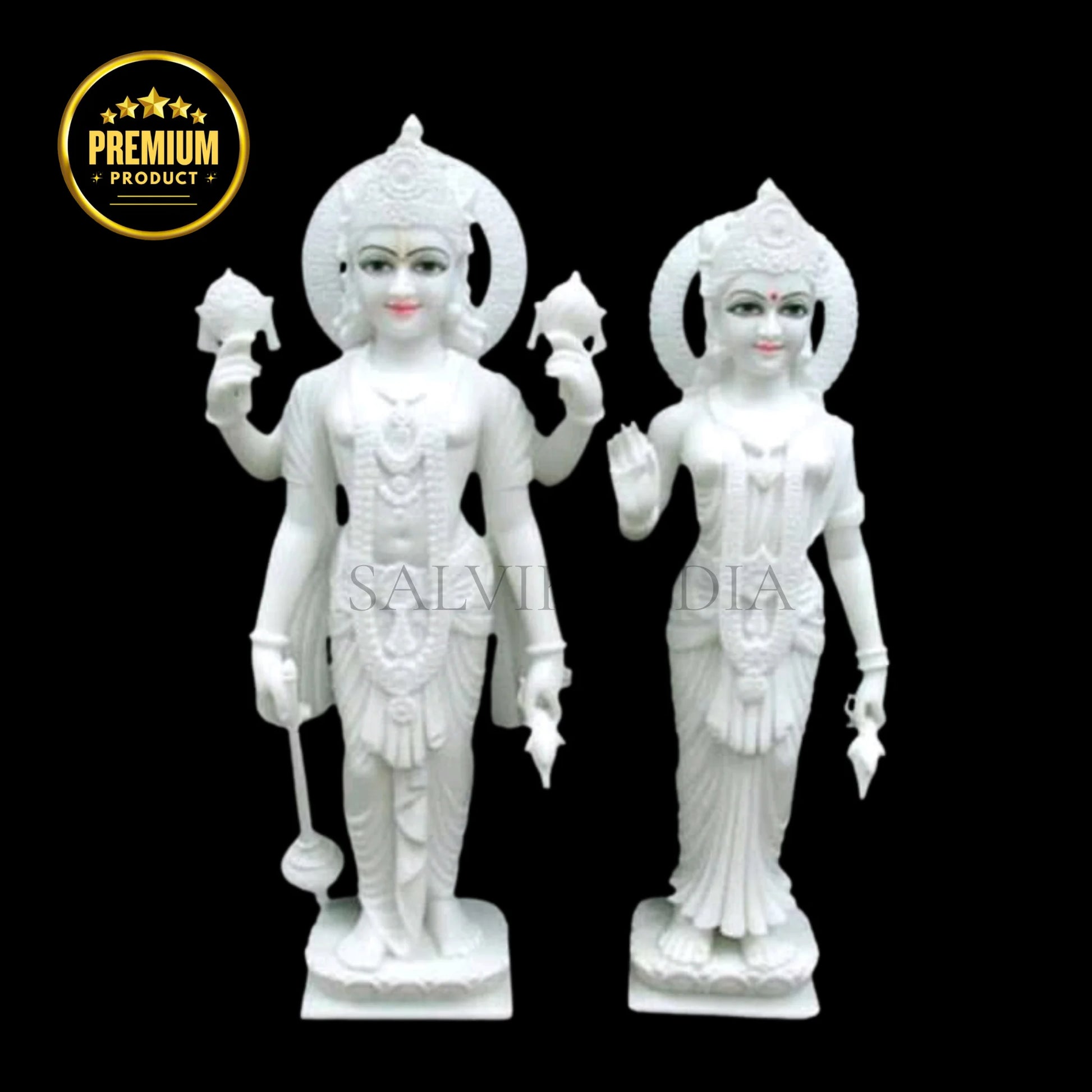 Laxmi Narayan Marble Murti handcrafted in pure Makrana marble by Salvik India, Jaipur — Vishnu and Lakshmi idol for home temple