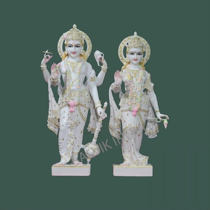 Laxmi Narayan Marble Murti handcrafted in pure Makrana marble by Salvik India, Jaipur — Vishnu and Lakshmi idol for home temple